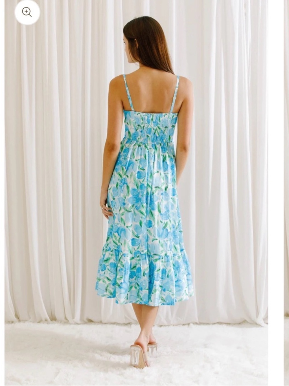 Blue & Green Floral Sundress with Ruffle Hem - Picture 3 of 5
